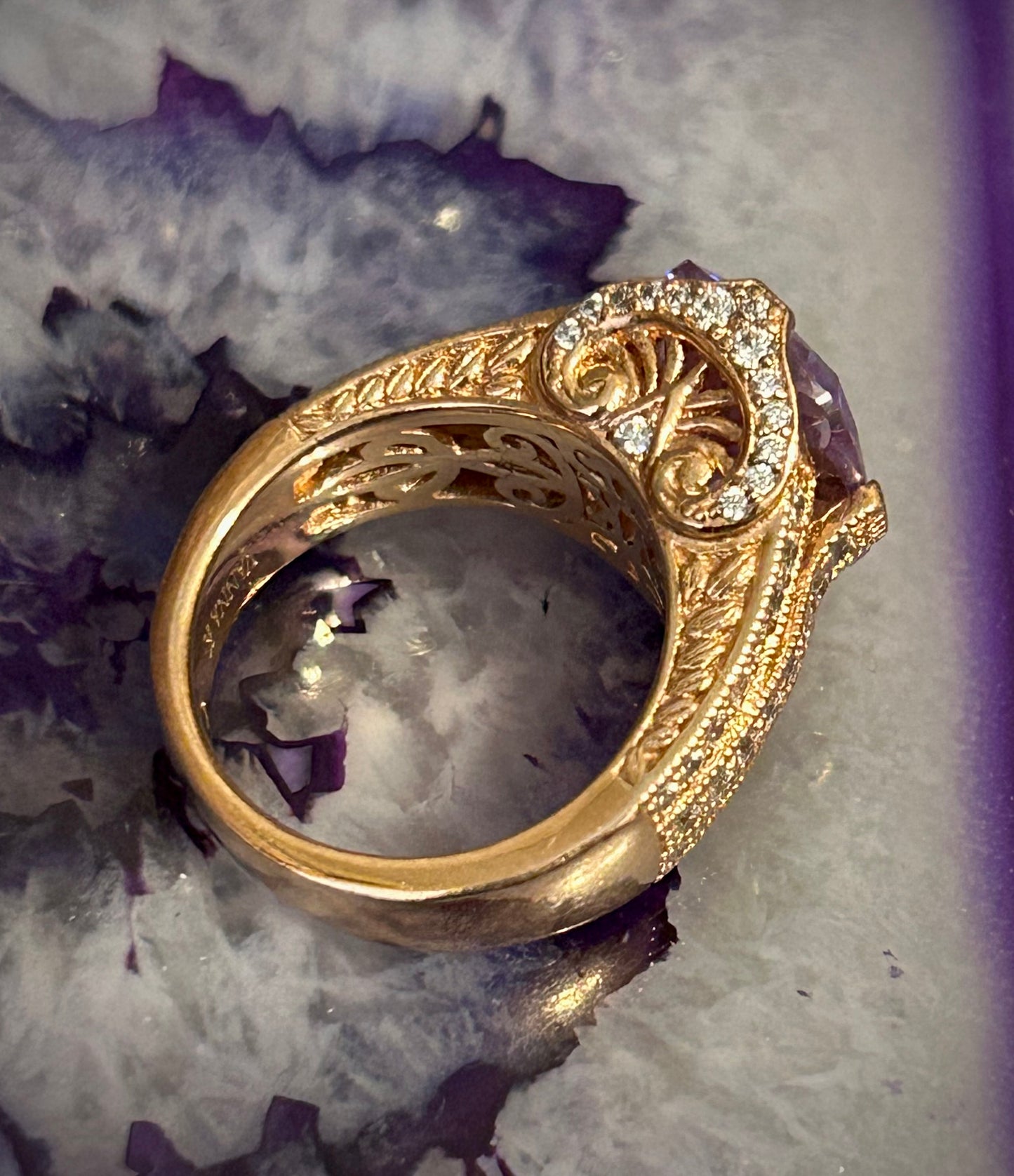 Vintage Rose Gold Sterling Silver Lavender CZ Ring • Size 5