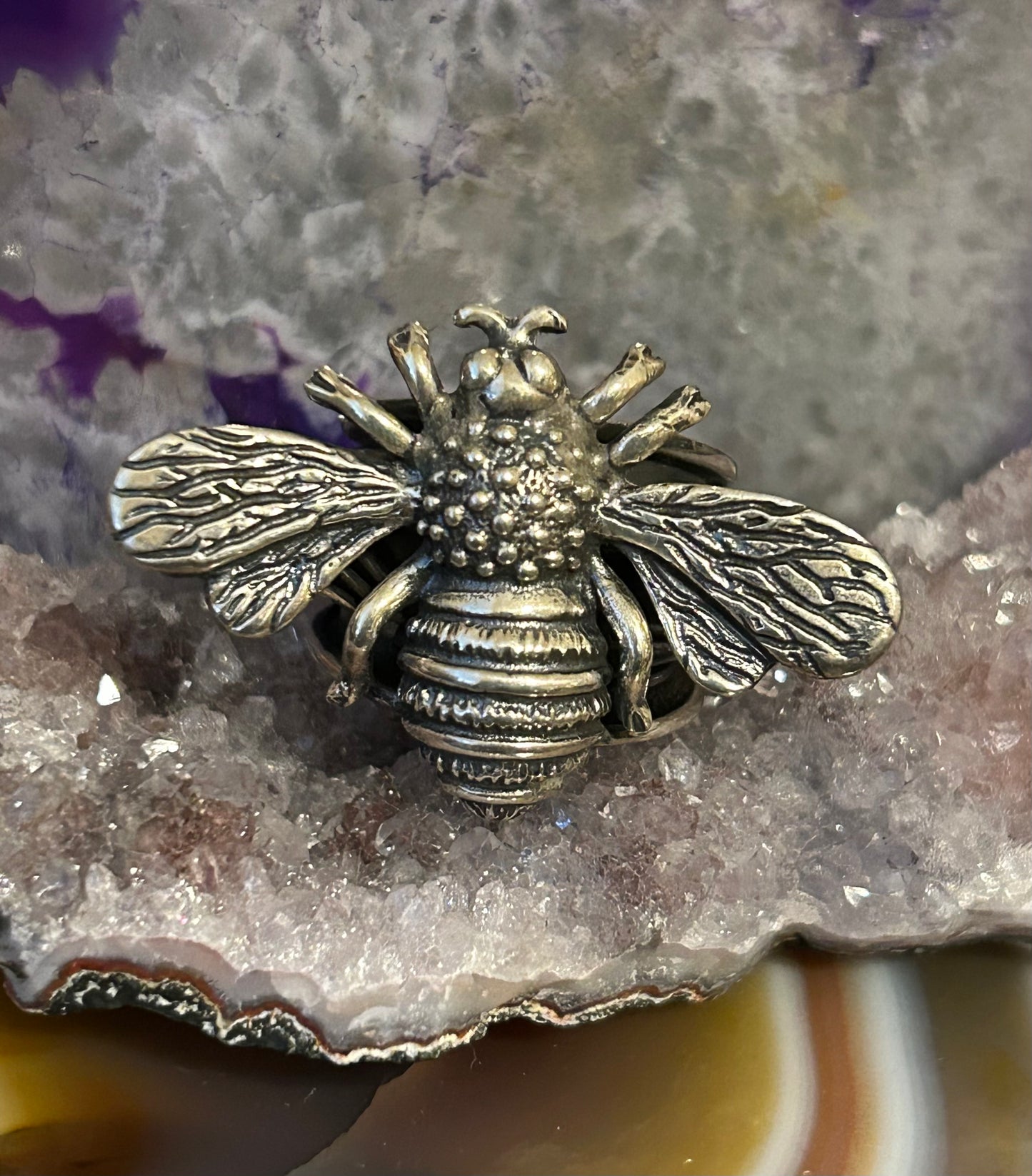 Sterling Silver Taxco Mexico Handmade Bee Insect Wide Band Ring Size 7-8.5