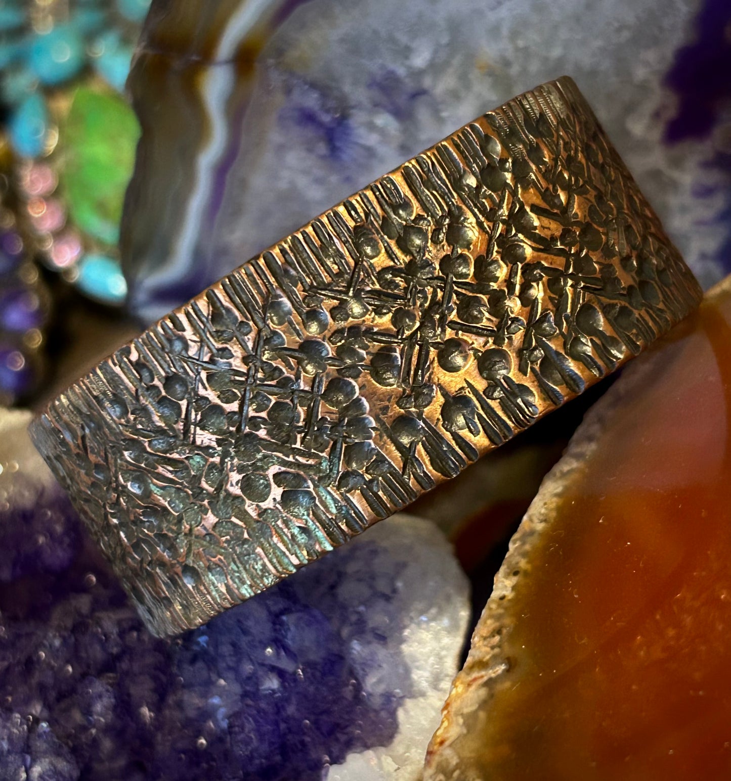 Handmade Brutalist Copper Oxidized Cuff Bracelet by Mark