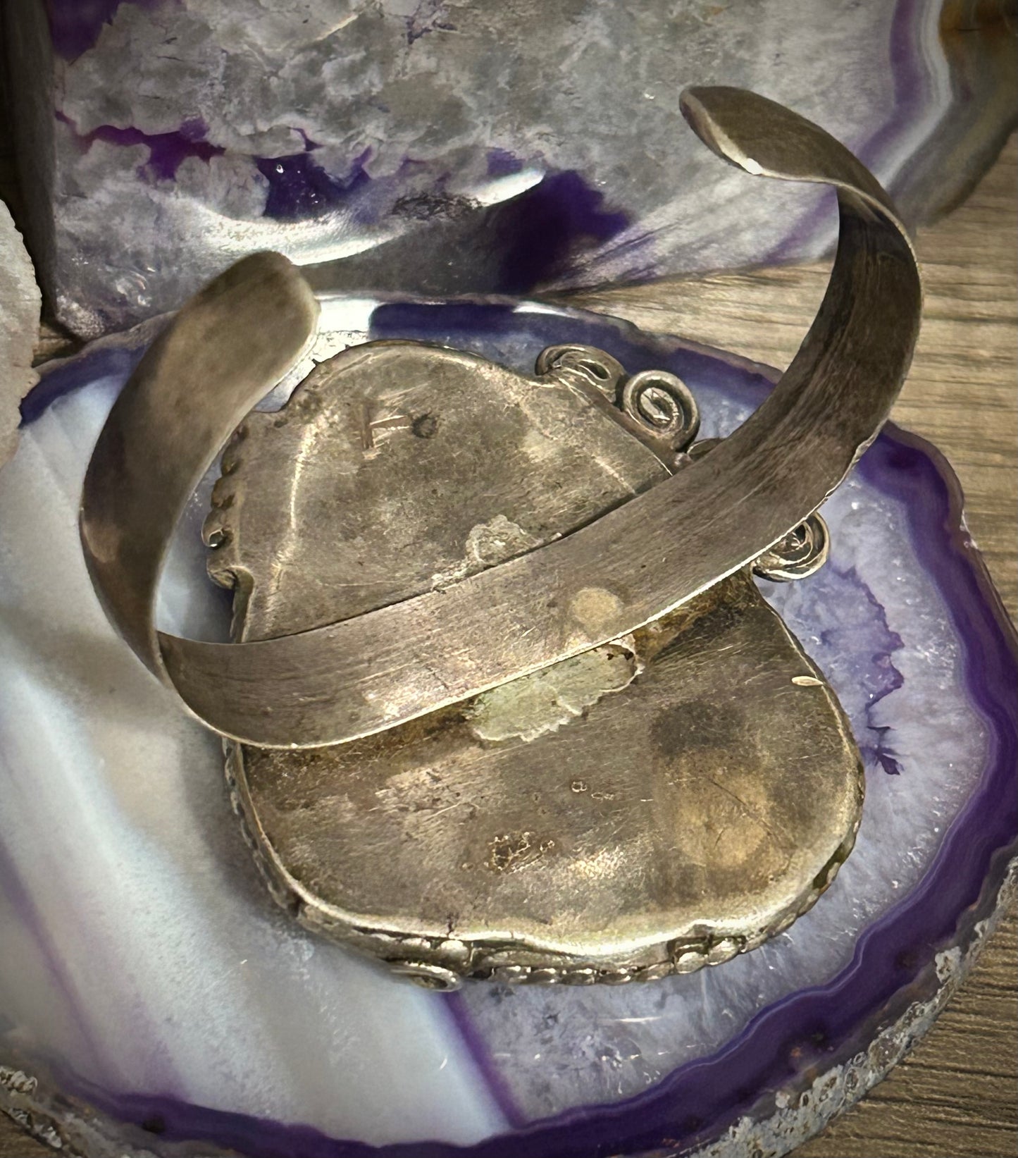 Vintage Sterling Silver Large Turquoise Lapis Etc Composite Stone Cuff Bracelet