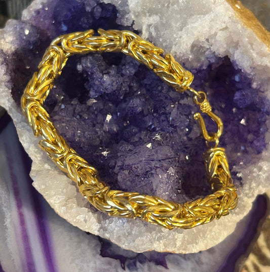 Sterling Silver w/ Gold Over 6.5mm Byzantine Bracelet • Small Wrist