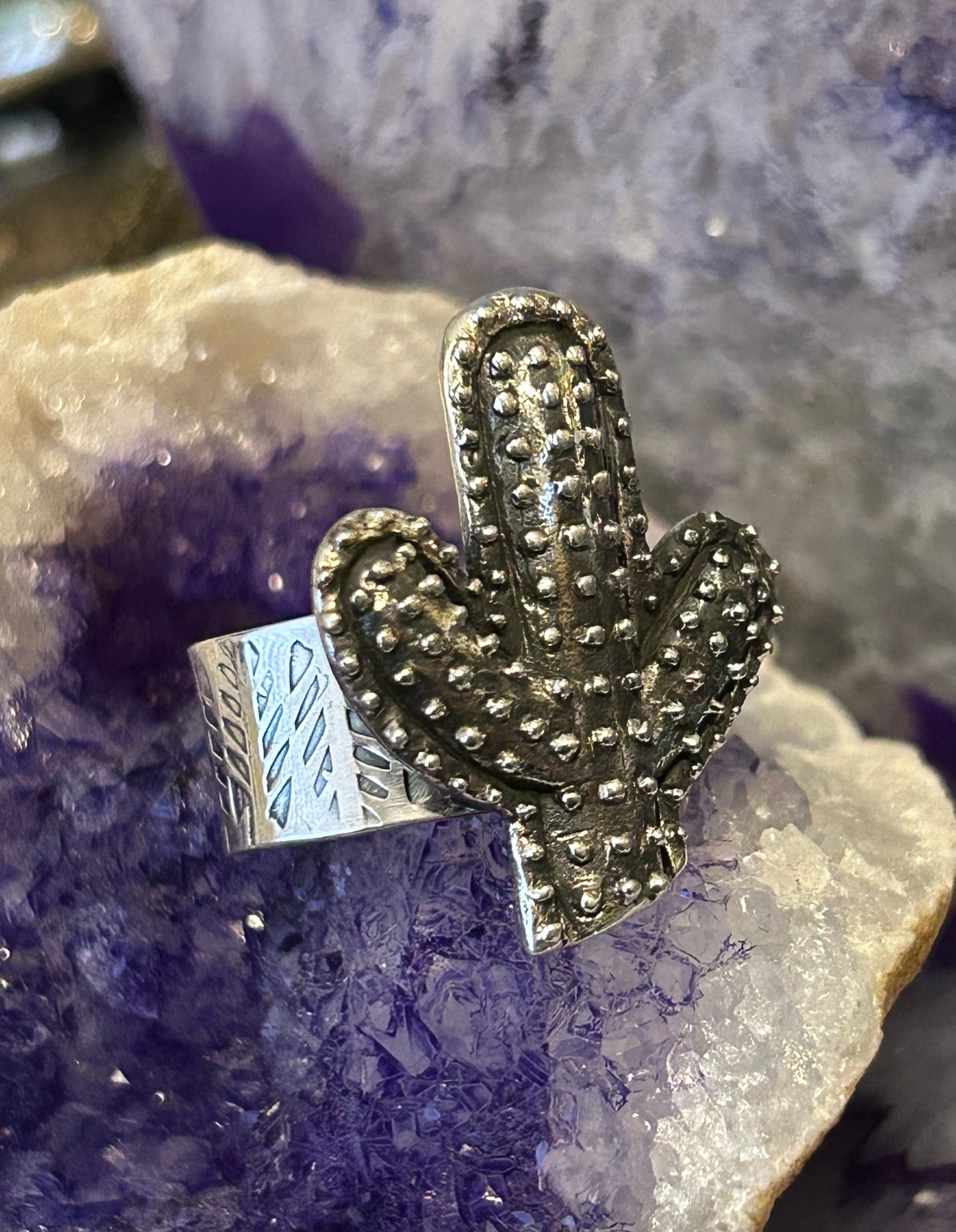 Sterling Silver Taxco Mexico Suguaro Cactus Adjustable Ring