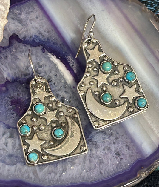 Sterling Silver Turquoise Star & Moon Dangle Earrings