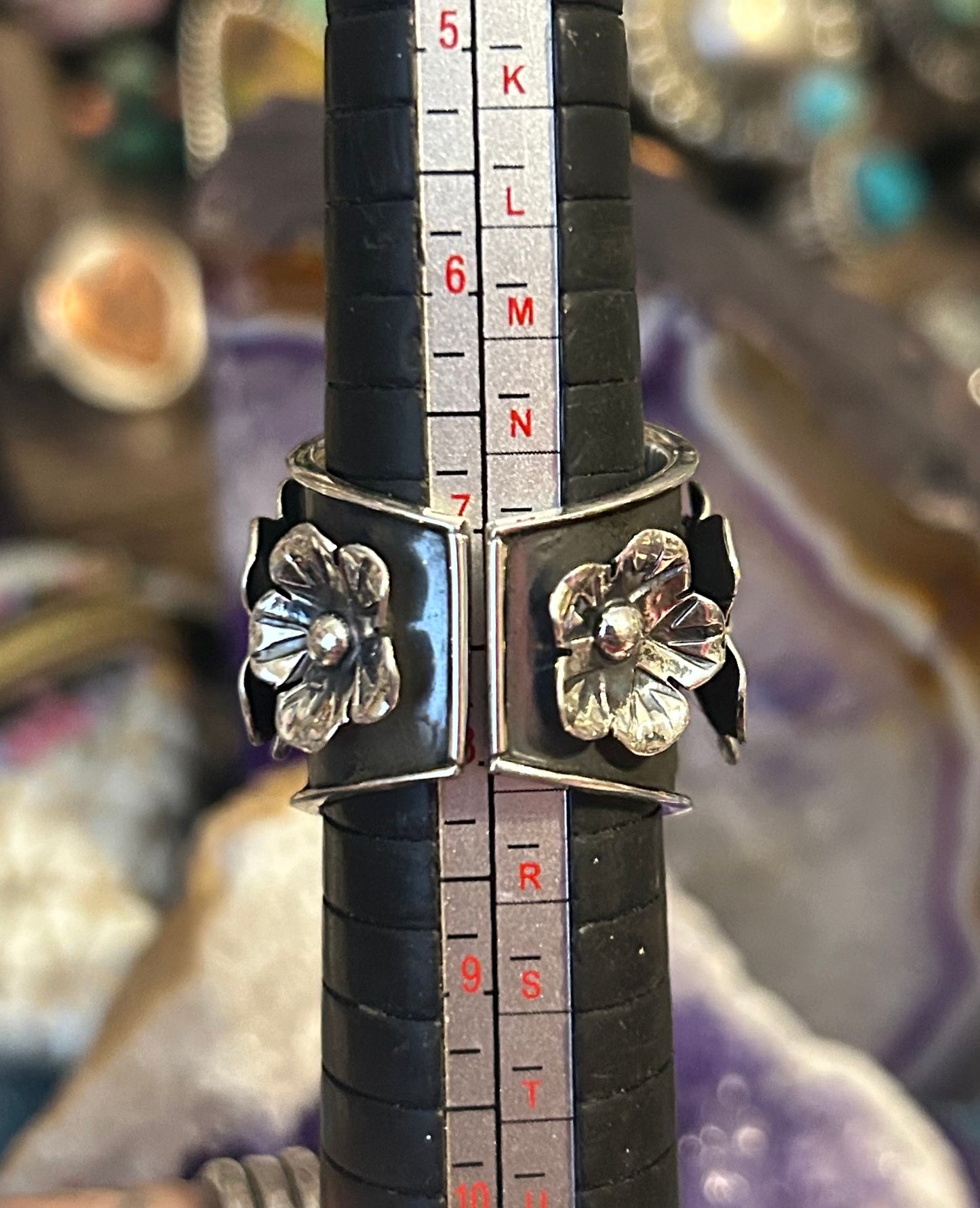 Taxco Mexico 950 Silver Monstera Leaf & Flowers Statement Ring Size 7-9