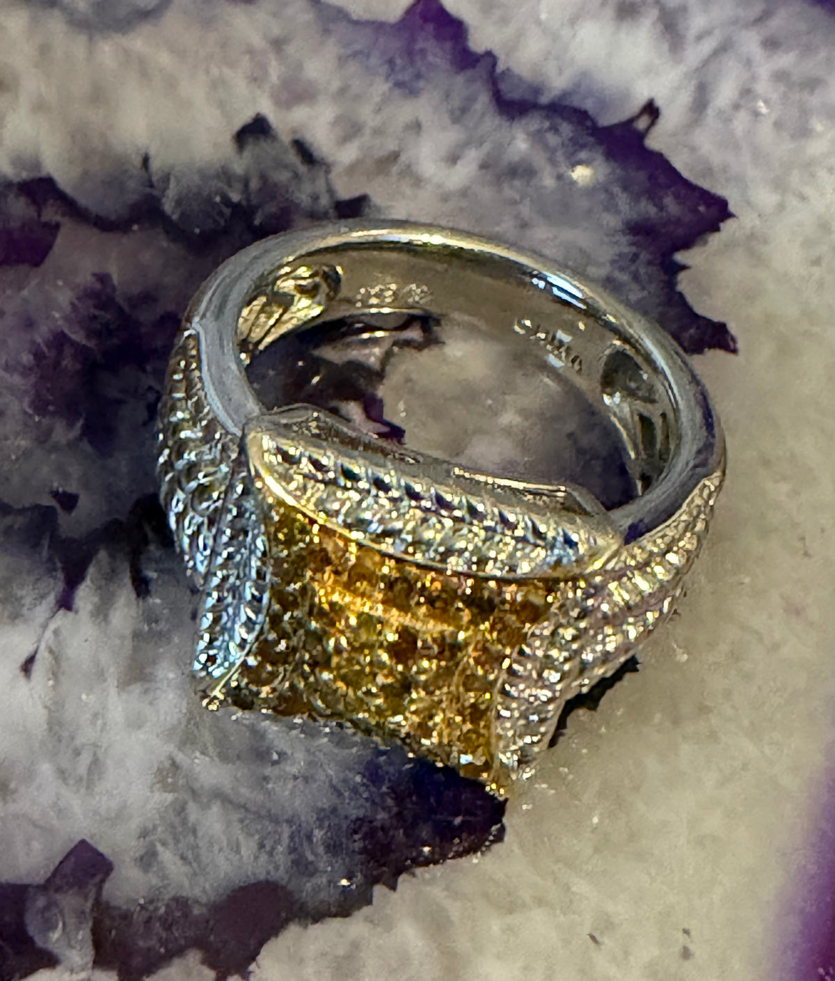Sterling Silver 925 Genuine Orange Diamonds Ring w/ Rope Detailing Size 6