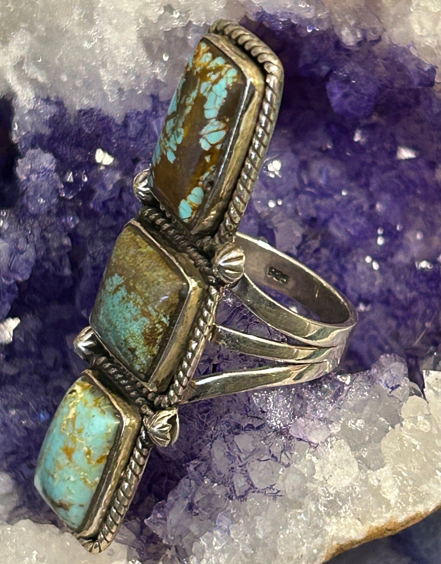 Sterling Silver Long Turquoise Rectangle Ring • Sz 7