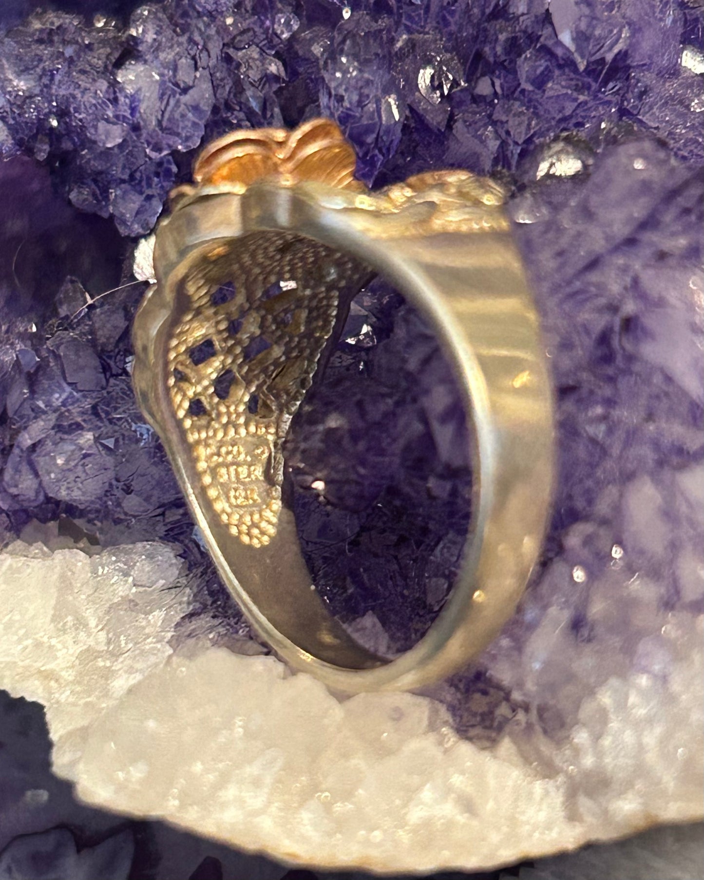 Vintage Coleman Co CCO Black Hills Gold 12K 3D Rose & Leaf Sterling Ring • Size 8