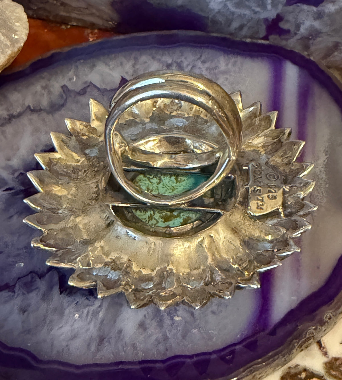 Designer SOM’S Sterling Silver Large Sunflower & Turquoise Statement Ring