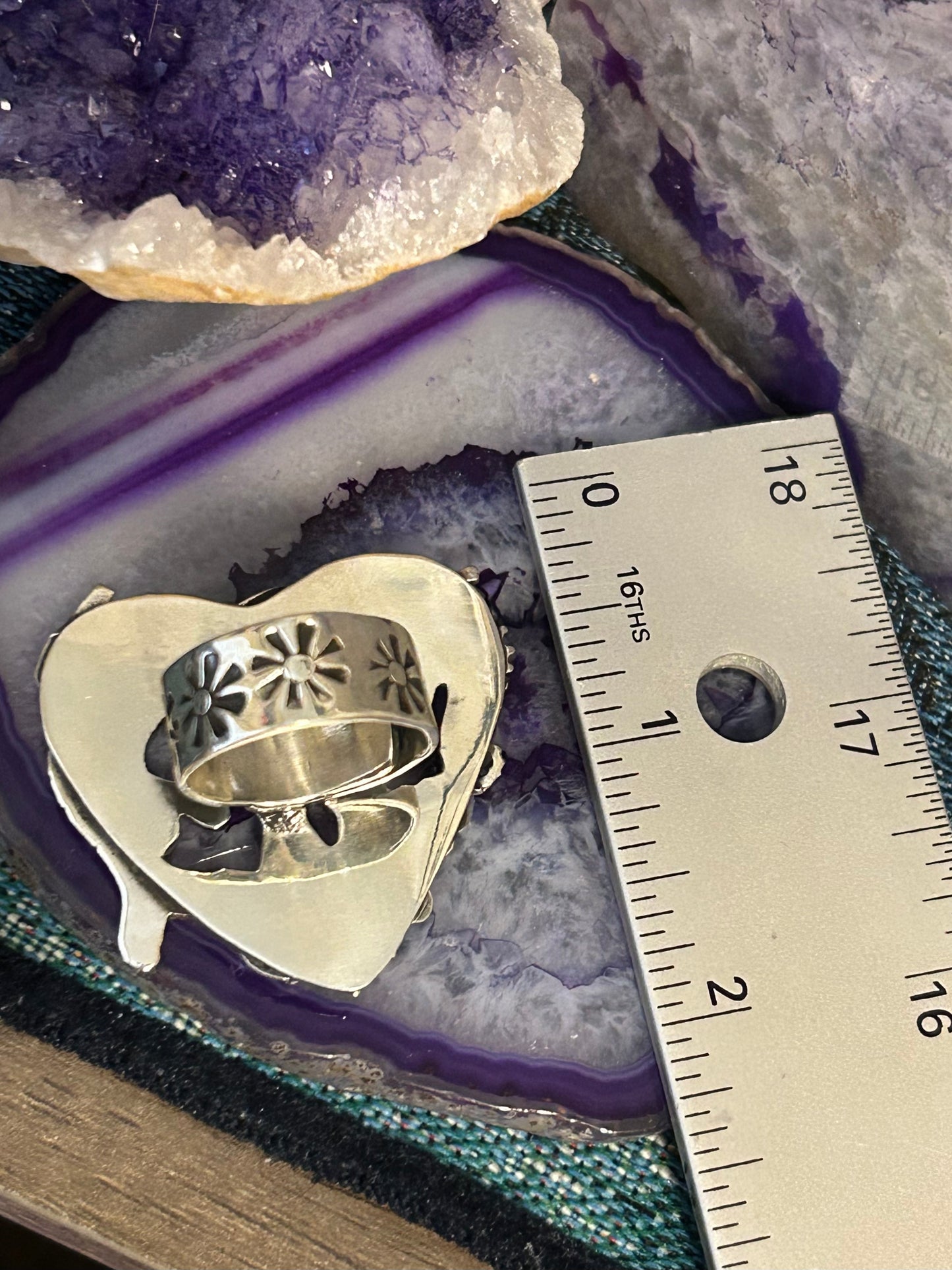 Sterling Silver Taxco Mexico Large Statement Ocean Theme Mermaid Jellyfish Ring • Adjustable