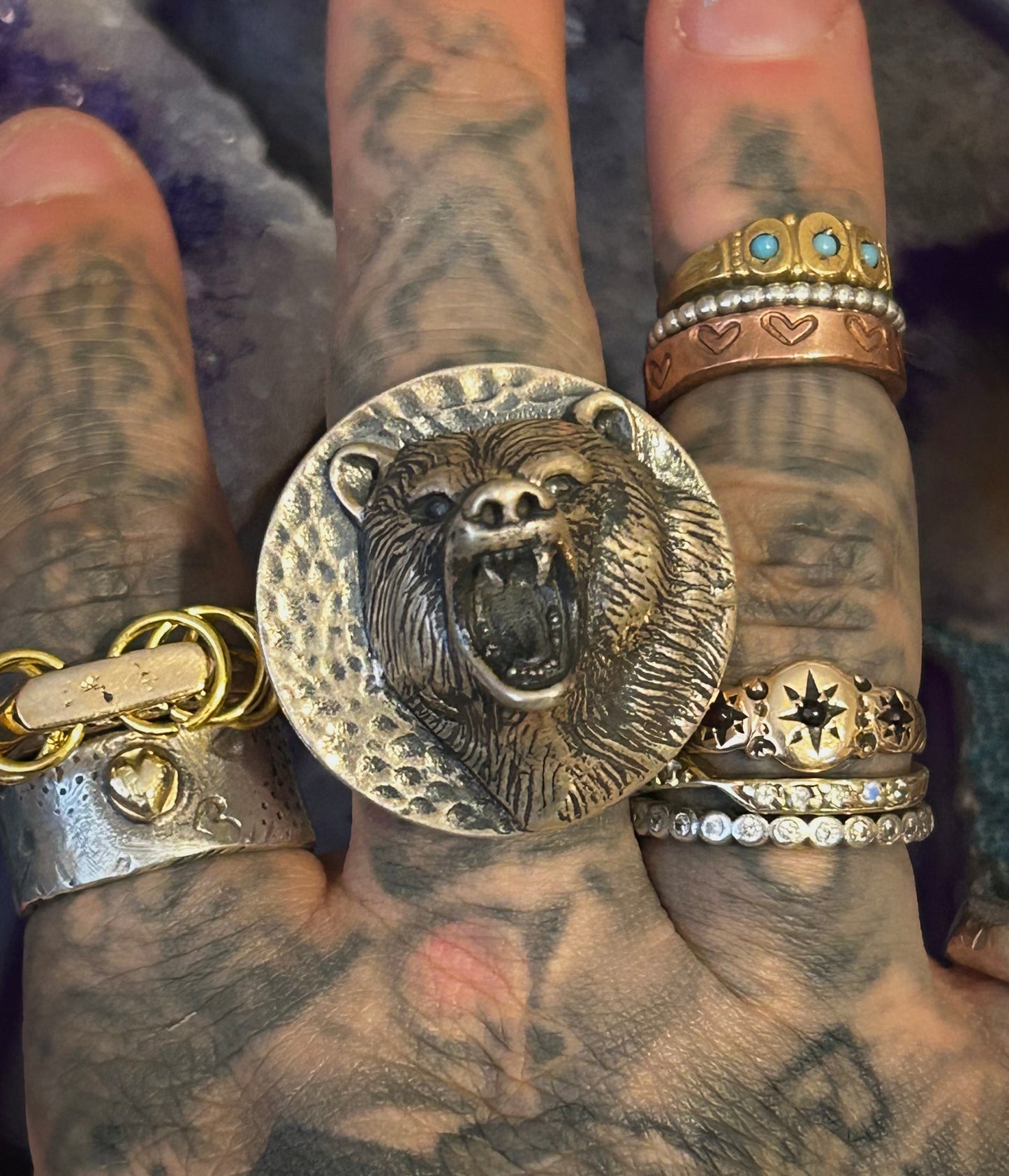 Sterling Silver Designer SOM’S Statement Roaring Bear Adjustable Ring