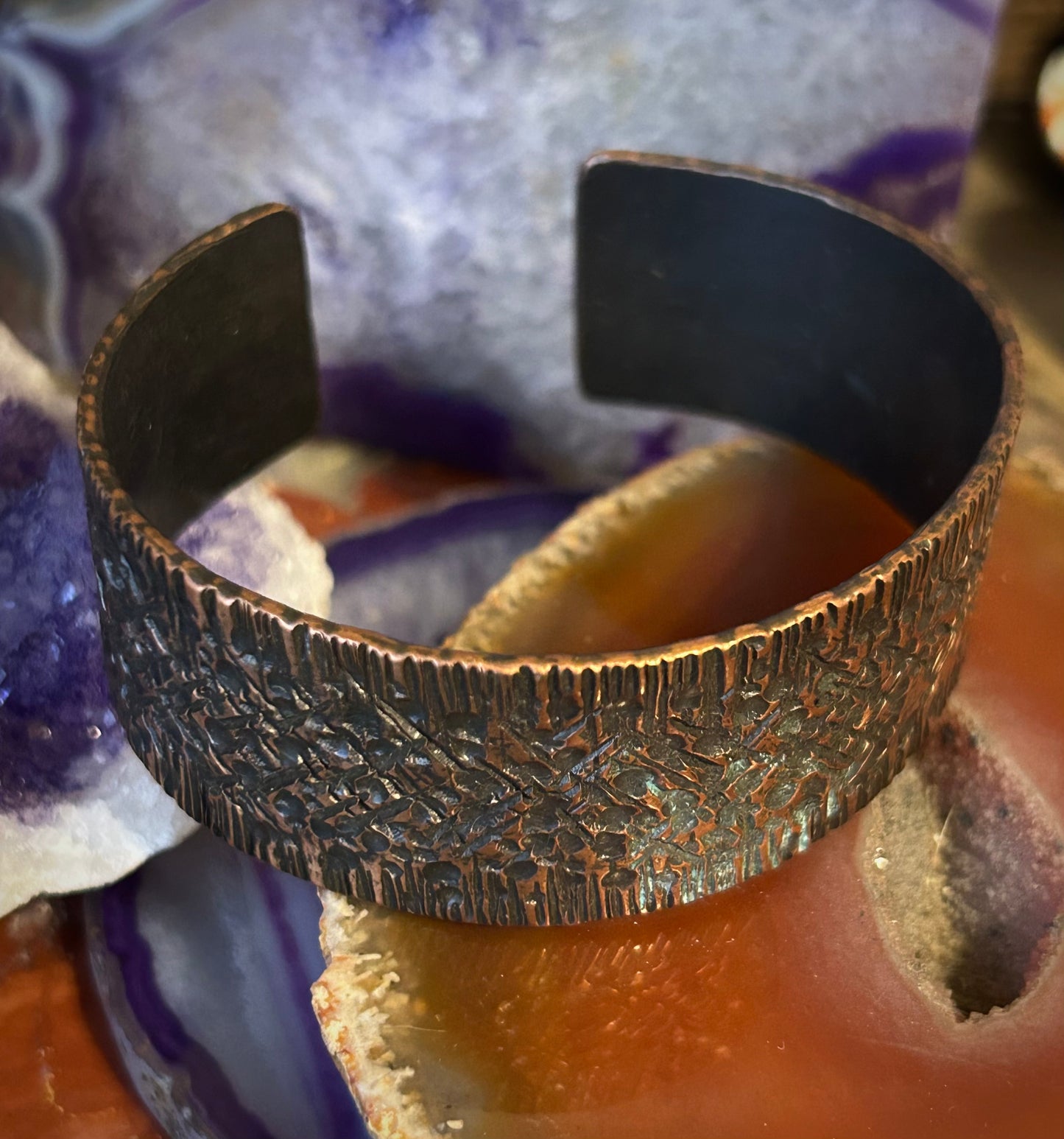 Handmade Brutalist Copper Oxidized Cuff Bracelet by Mark