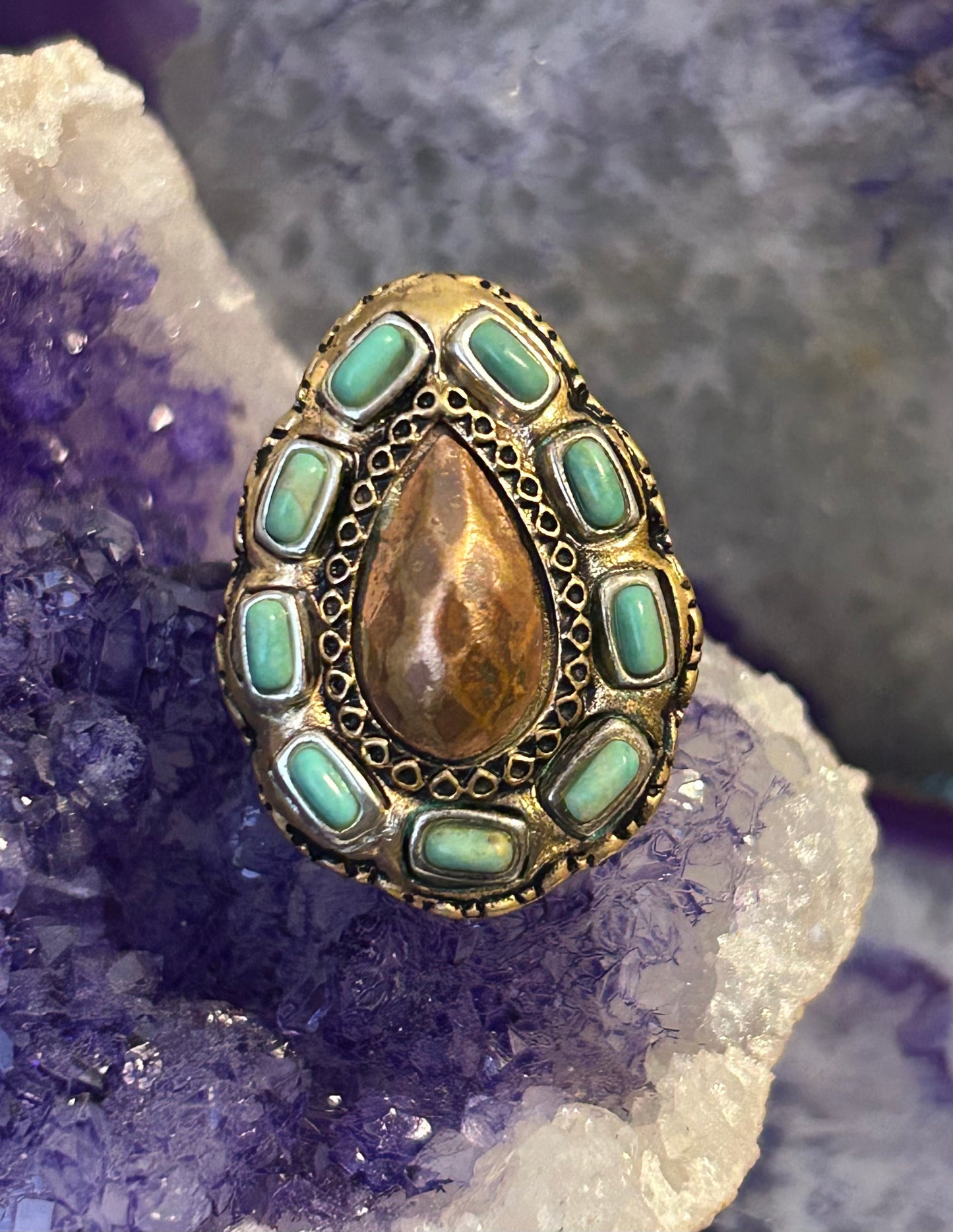 Vintage Barse Sterling Silver And Copper Mixed Metal Ring With Turquoise • Size 8