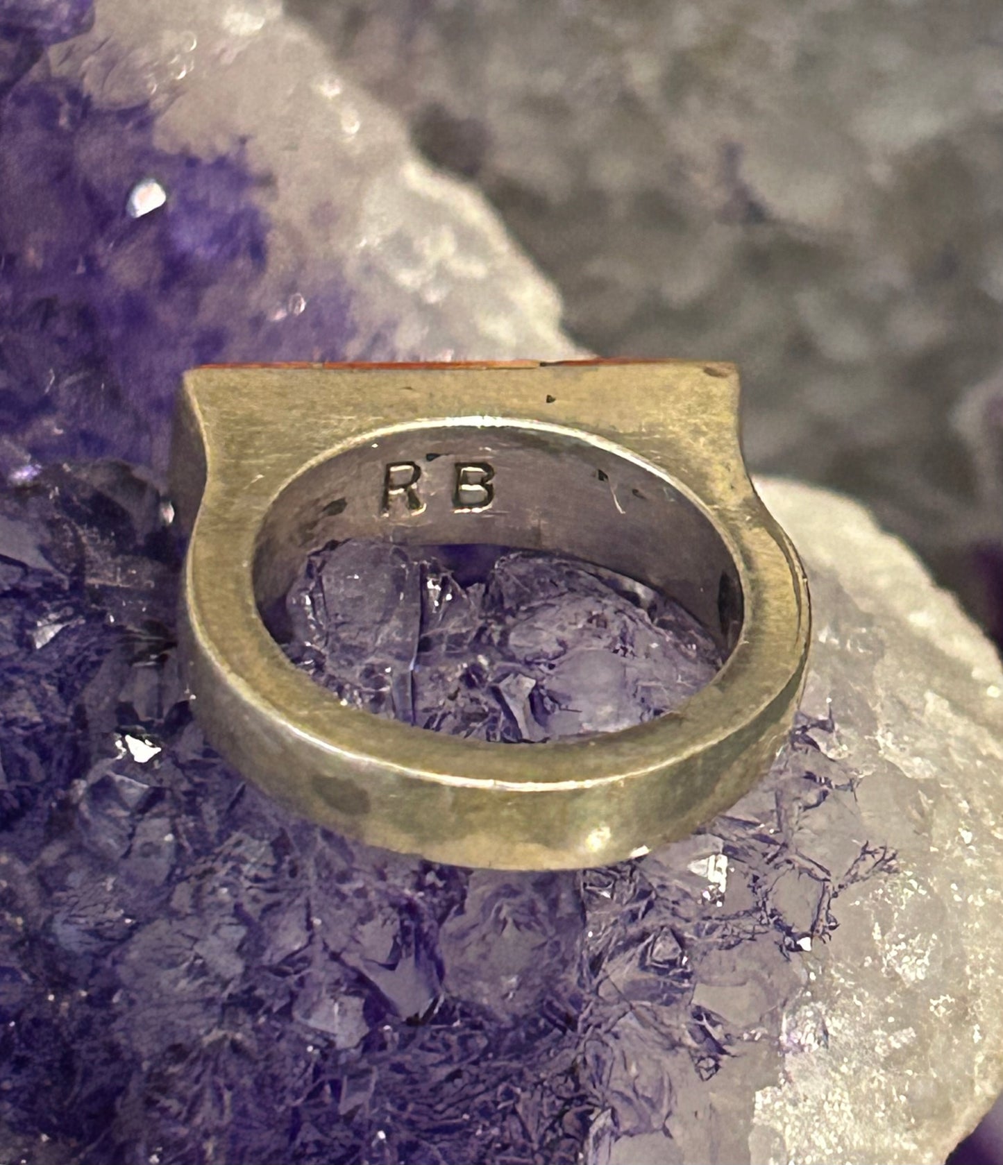 Sterling Silver Spiny Oyster Inlay Signet Shaped Native American Ring Size 4.25