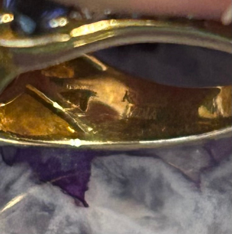 Sterling Silver w/ Gold Over Turquoise And Iolite Gemstone Ring Size 7