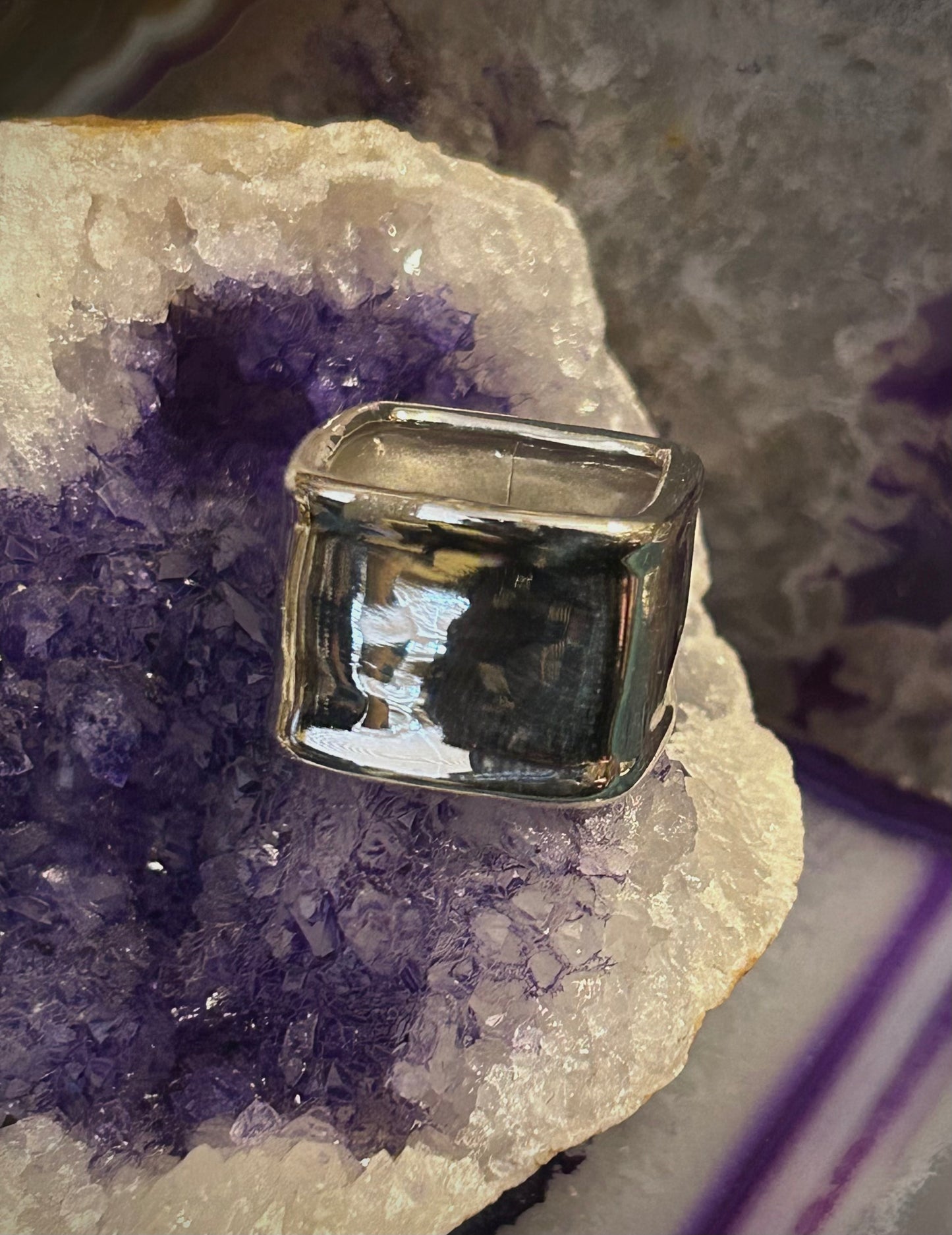 Sterling Silver Modernist Wide Square Band Ring • Size 7