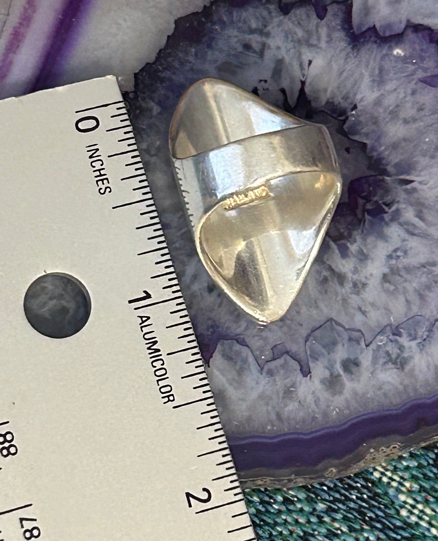 Vintage Sterling Silver Long Modernist Abstract Ring • Size 6