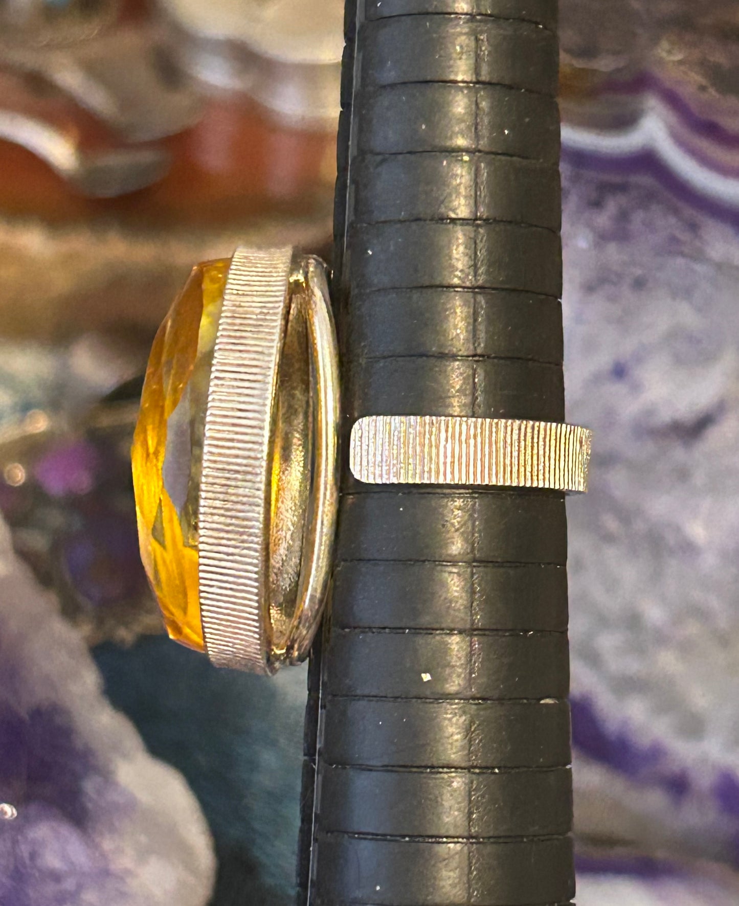 Sterling Silver Natural Citrine Faceted Amber Large Ring Adjustable