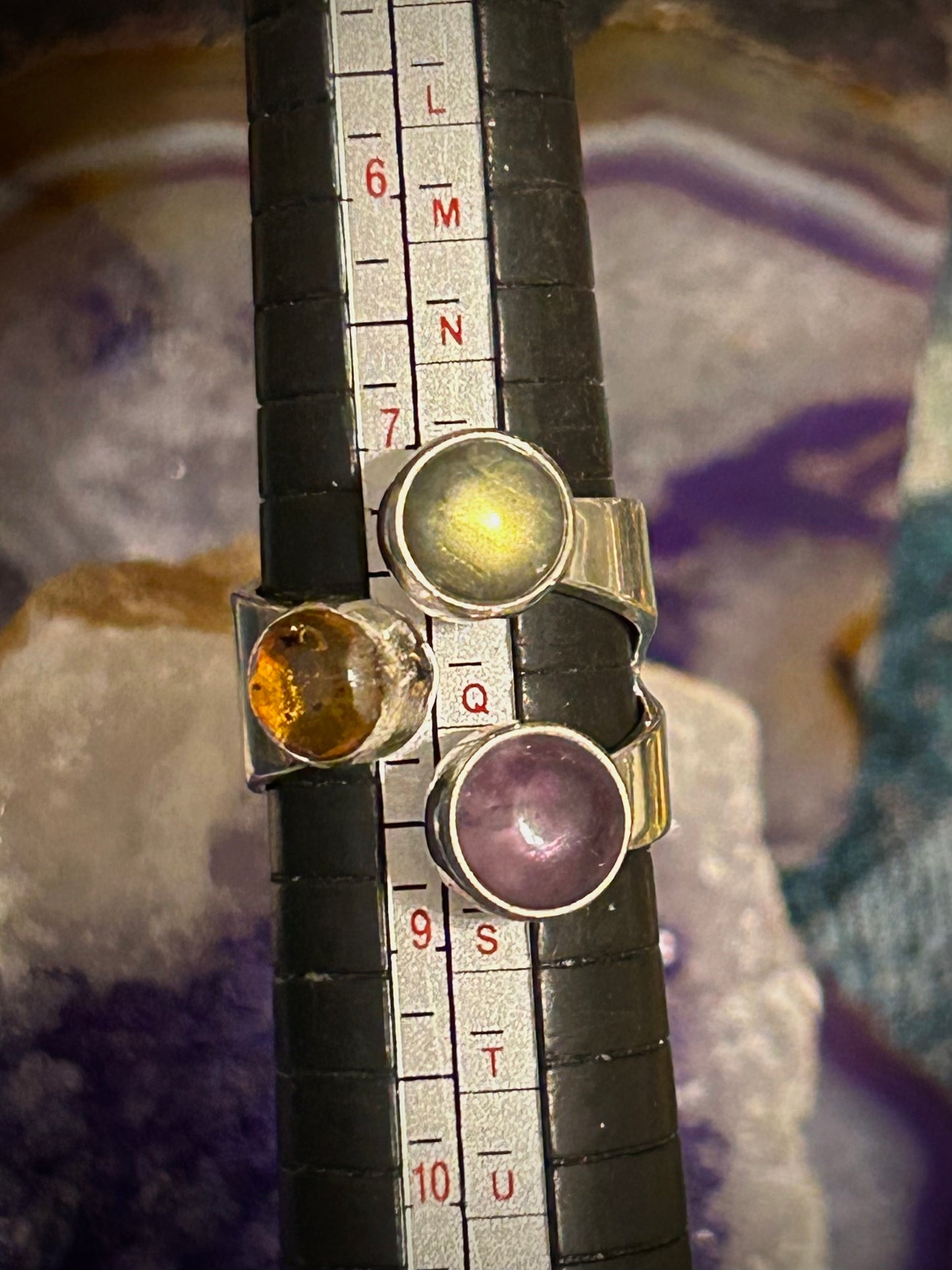 Sterling Silver Made In Taxco Mexico Bypass Ring w/ Amber, Amethyst, and labradorite stones • Size 7-8