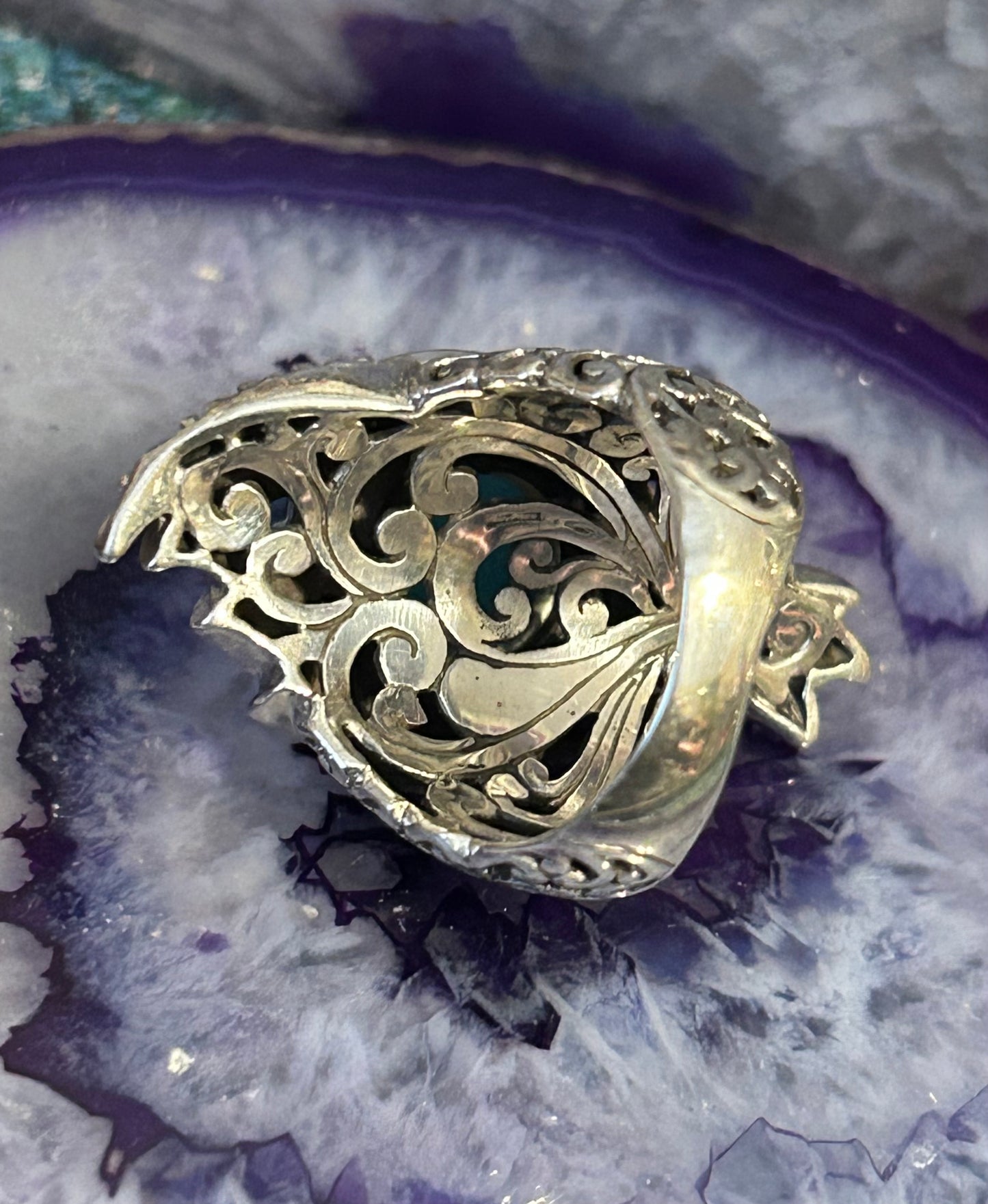 Sterling Silver SARDA Larimar & Blue Topaz Ornamental Statement Ring Size 7