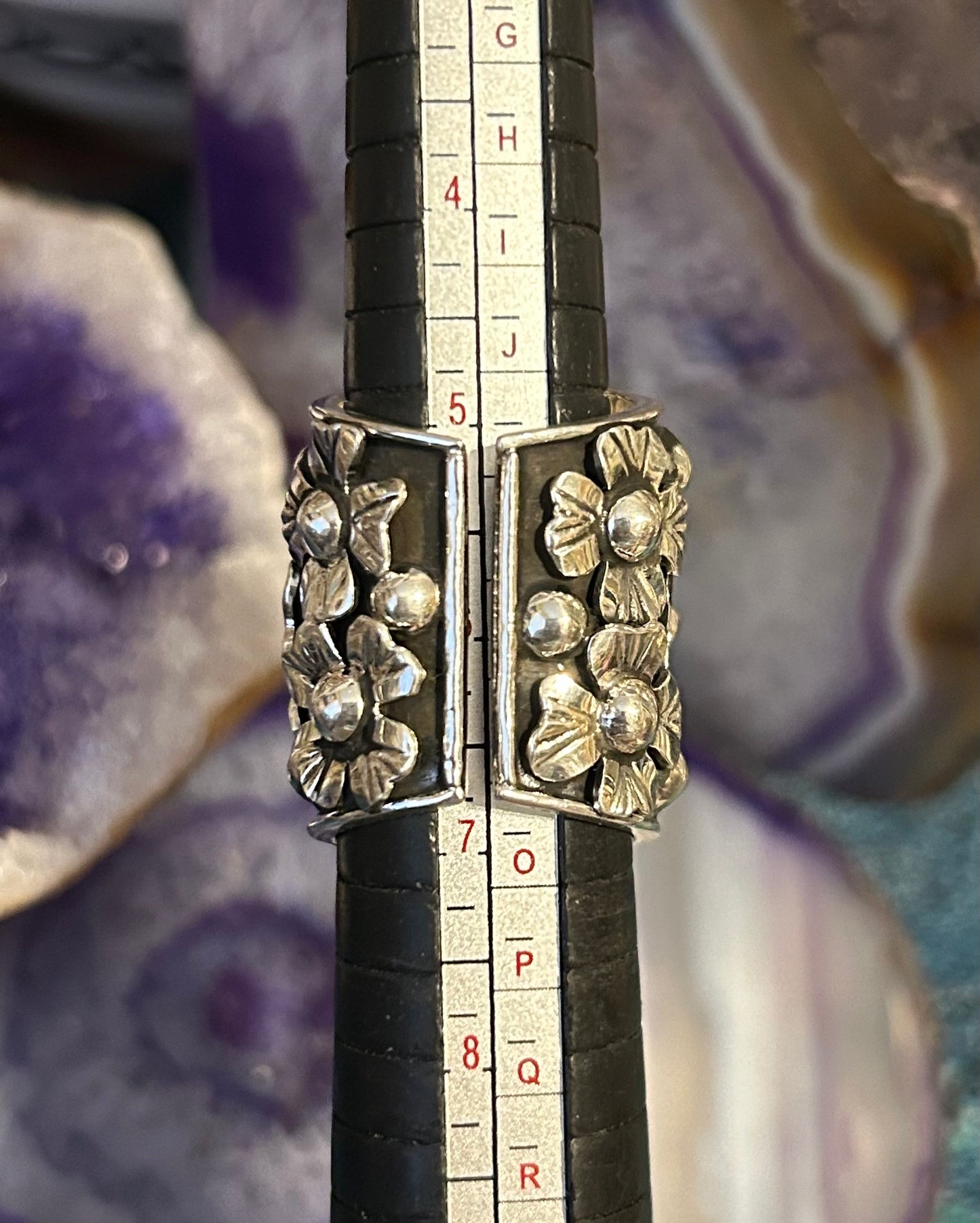 Sterling Silver Taxco Mexico Anatomical Heart & Flowers Statement Ring Size 5-7