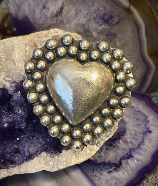 GuzFurbished Sterling Silver Statement Heart Ring • Adjustable