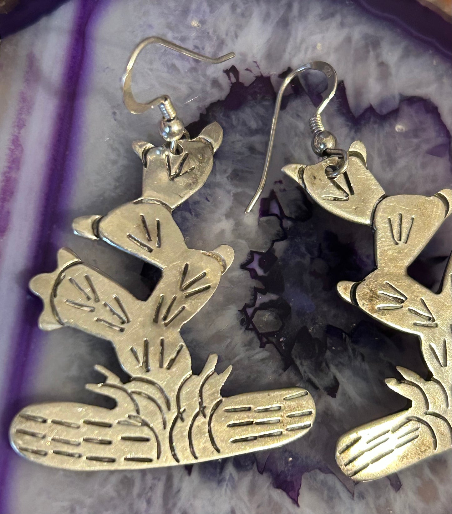 Vintage Sterling Silver Taxco Mexico Cactus Dangle Earrings
