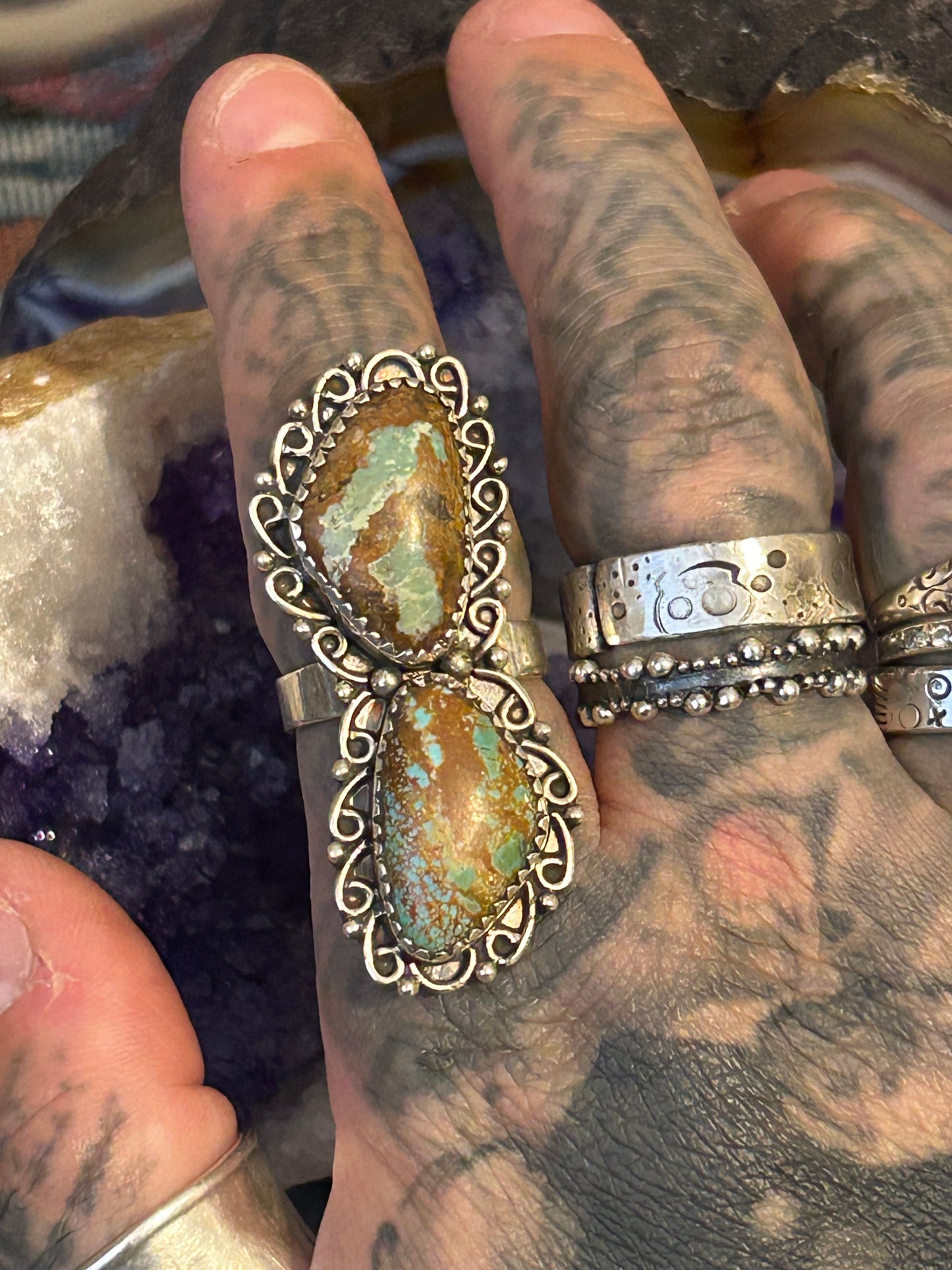 Sterling Silver Roysten Turquoise Double Stone Ring Size 7