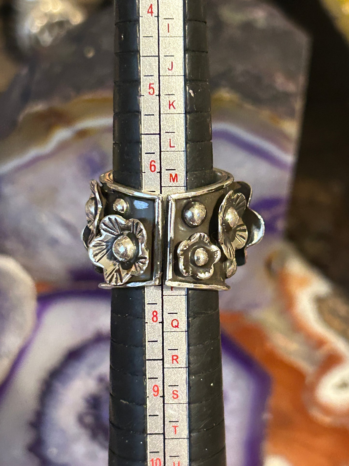 Sterling Silver Modern Taxco Mexico Ring With Flowers • Size 6.5-8.5