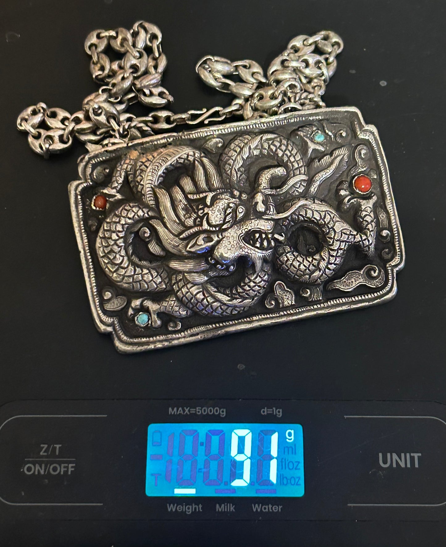 GuzFurbished Sterling Silver Statement Dragon Necklace