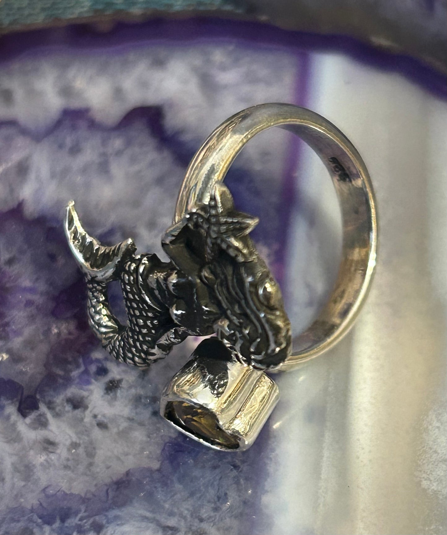 Sterling Silver Taxco Mexico Mermaid & Citrine Zircon Bypass Ring