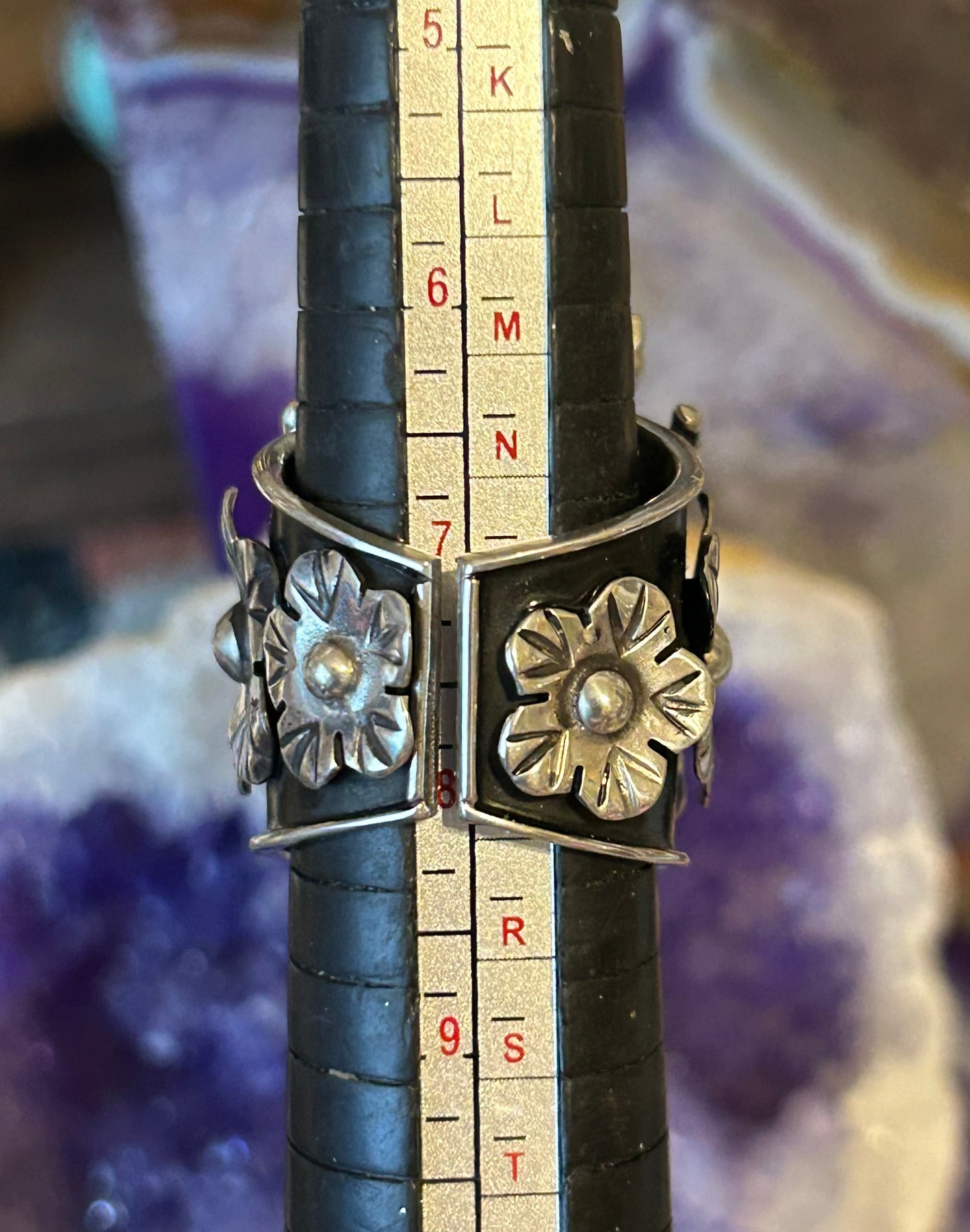 Taxco Mexico Sterling Silver Tarantula Spider & Flowers Statement Ring Size 7-9