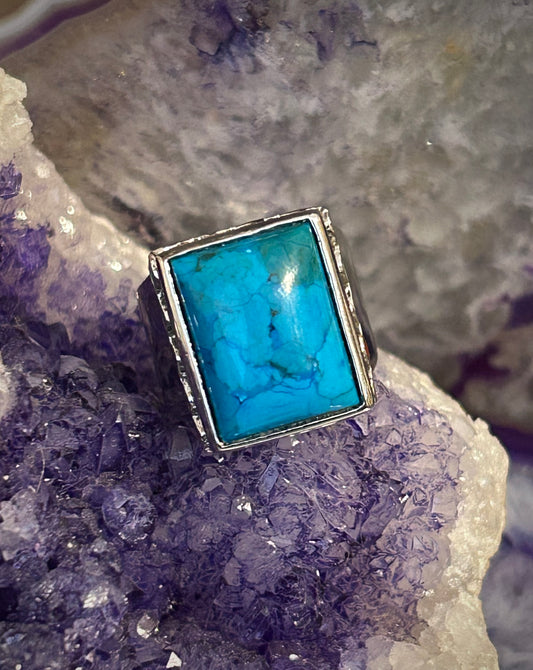 Vintage Sterling Silver PJM Hallmarked Mojave Turquoise & Enamel Ring Size 6