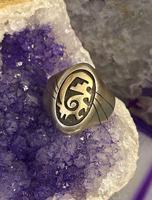 Vintage Sterling Silver Native American Bear Chunky 2-tone Ring Sz 8