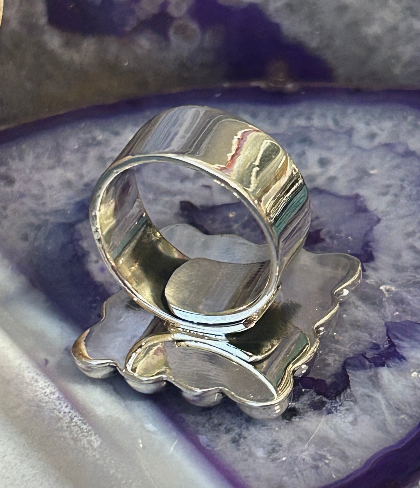 Sterling Silver Taxco Mexico Large Square Balls Modernist Ring Adjustable