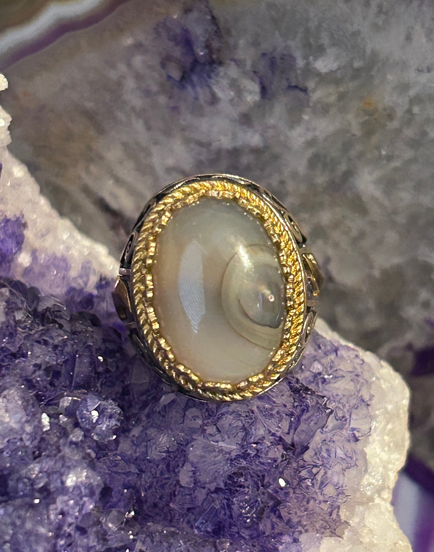 Sterling Silver Chunky Turkish Signet Style Agate w/ Daggers Ring • Size 8