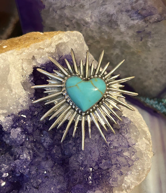Sterling Silver Taxco Mexico Stone Heart Burst Rings
