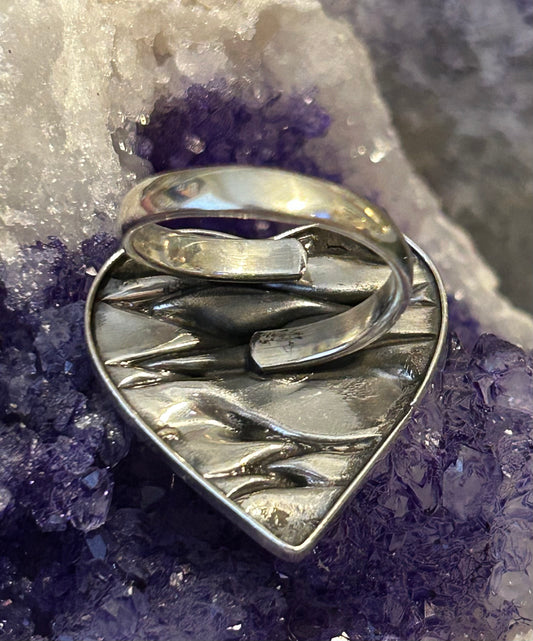 Sterling Silver Taxco Wavey Heart Adjustable Ring