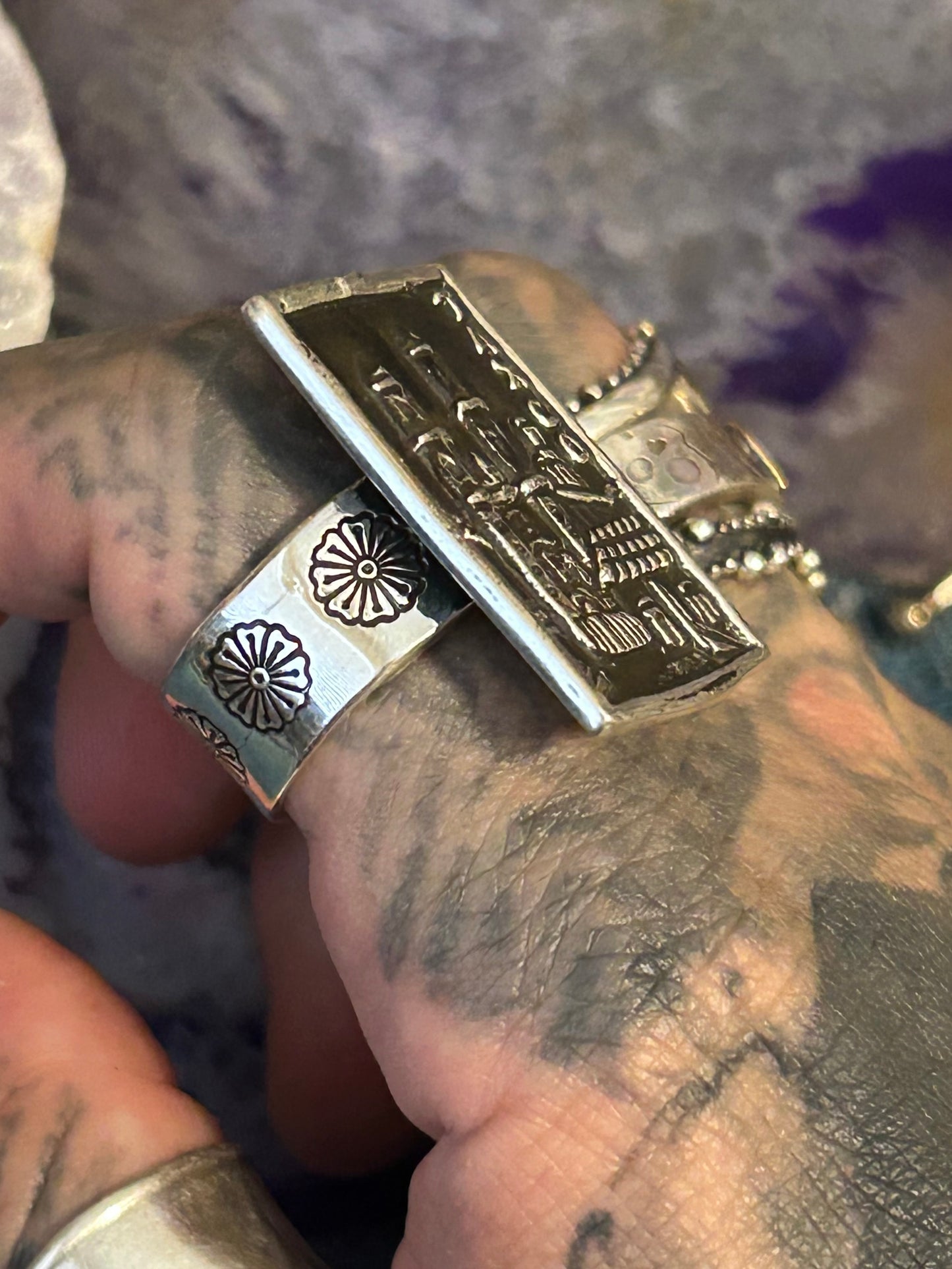 Sterling Silver Modern Taxco Mexico “TAXCO” City Scene Loteria Card Ring
