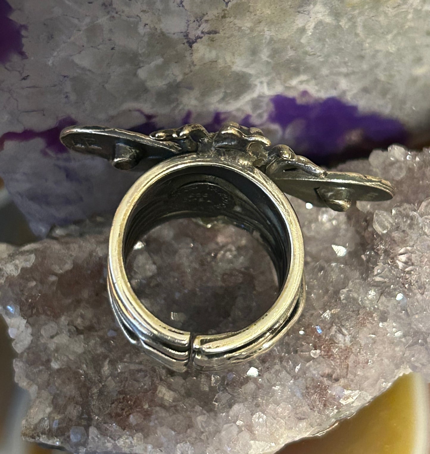 Sterling Silver Taxco Mexico Handmade Bee Insect Wide Band Ring Size 7-8.5