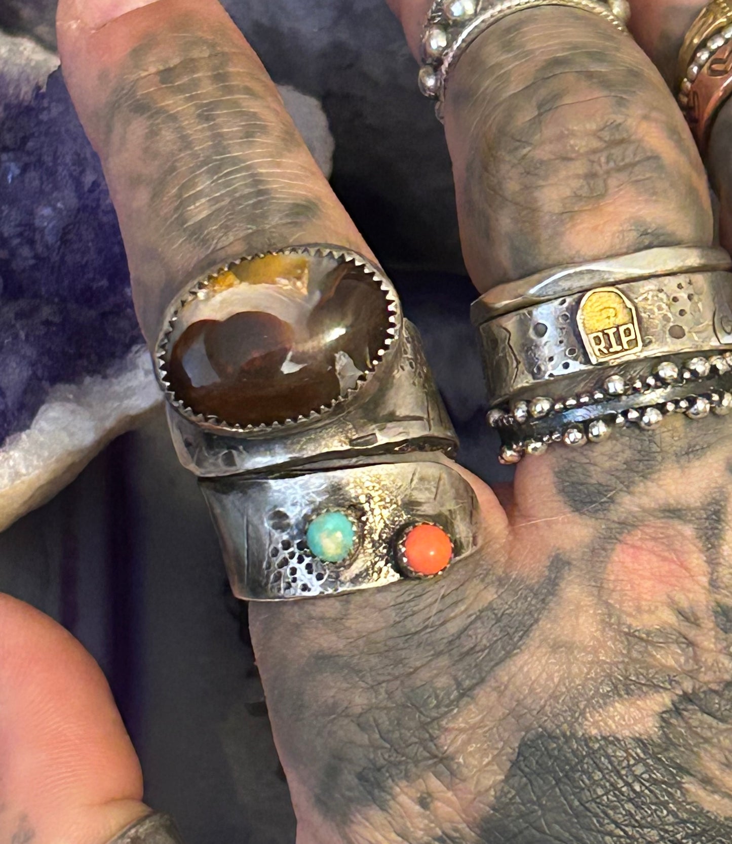 GUZ LOVE NO.108 • Abstract Sculptural Fire Agate Multi-Stone Ring