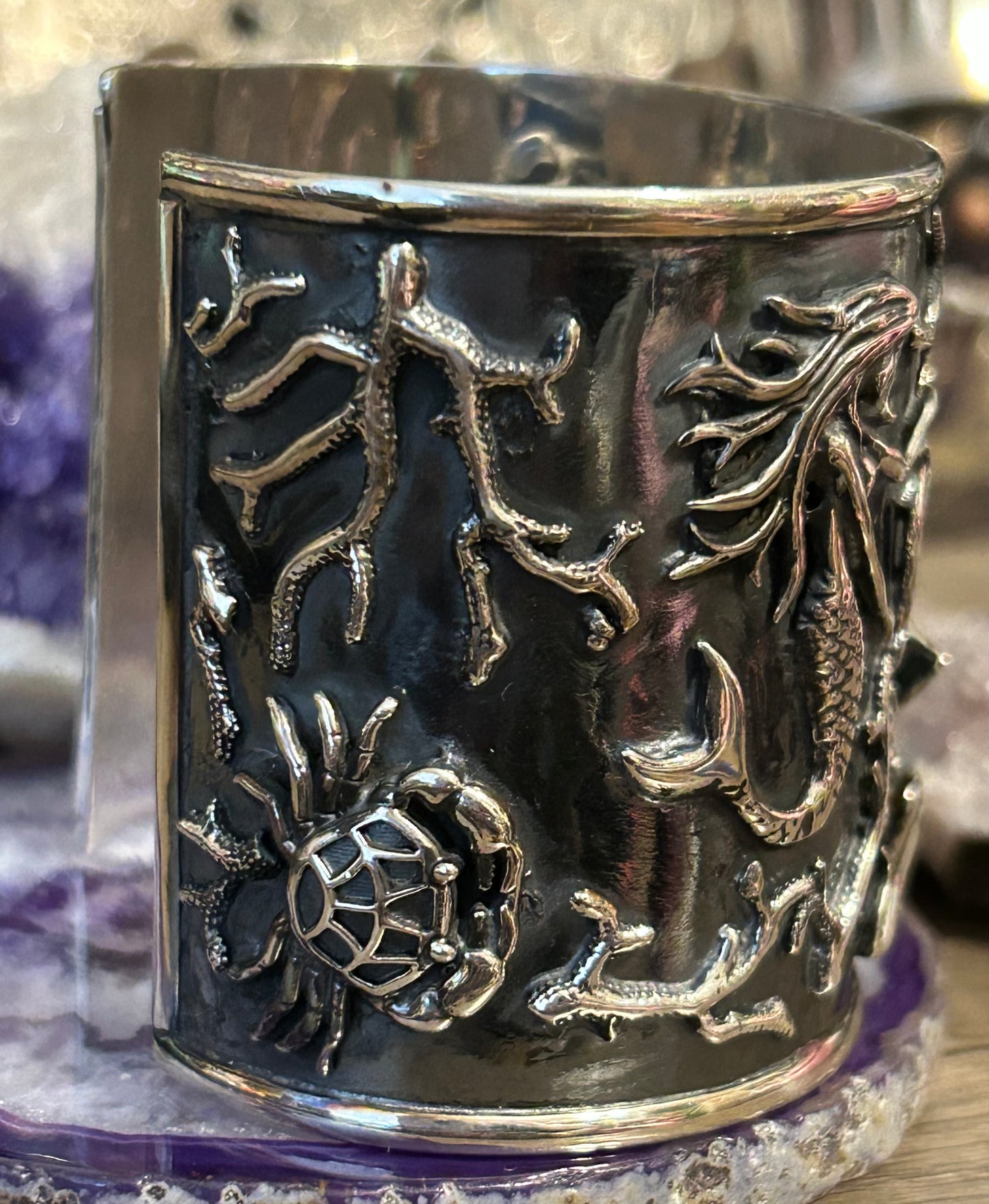 Sterling Silver Taxco Mexico Handmade Sea Life Cuff Bracelet