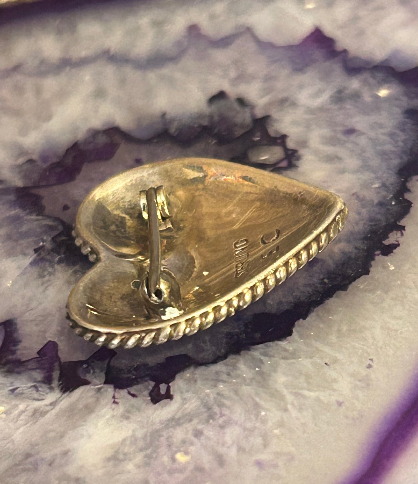 Sterling Silver Native American EC Signed Heart Brooch/Pin