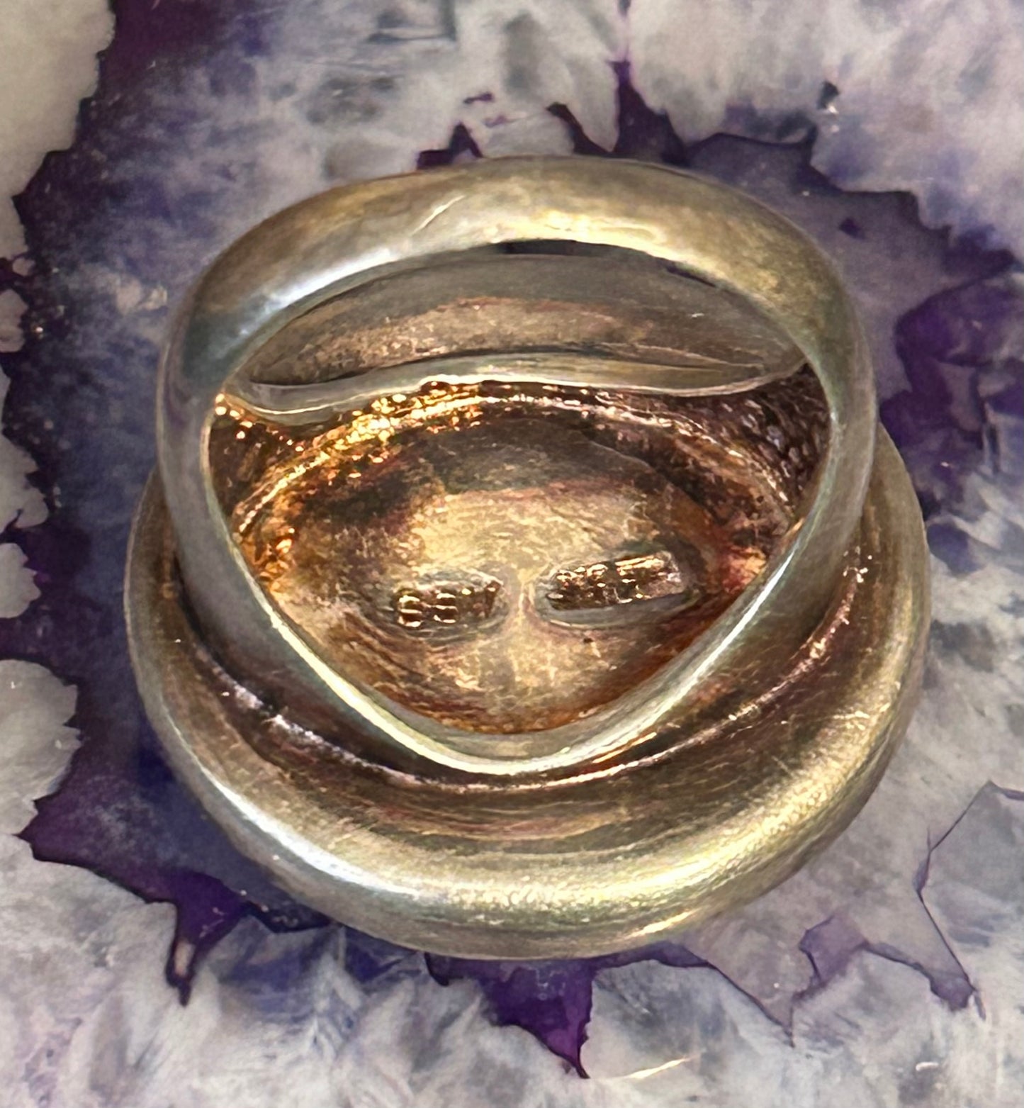 Vintage Sterling Silver Electroform 2-Tone Modernist Circular Puff Ring Sz 8