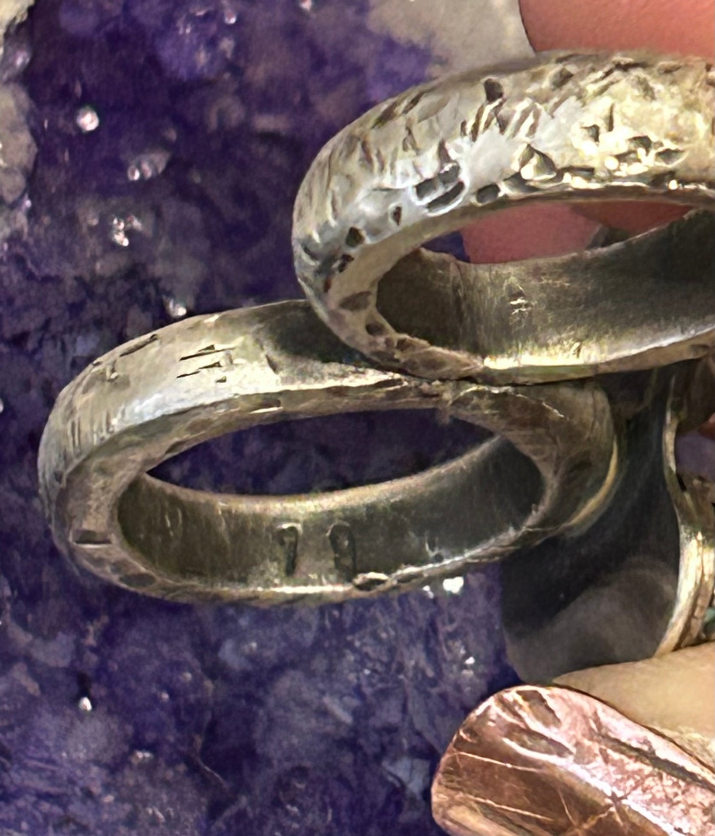 GUZ LOVE NO.79 • Sterling Silver Double Ring with Turquoise & Amethyst