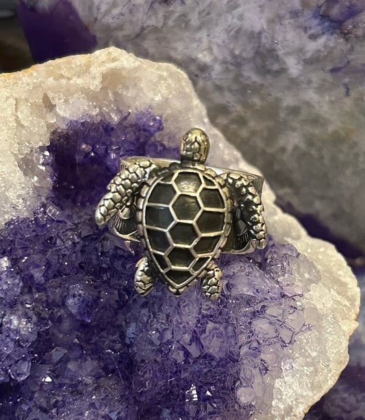 Sterling Silver Taxco Mexico Sea Turtle Ring Adjustable 8-10