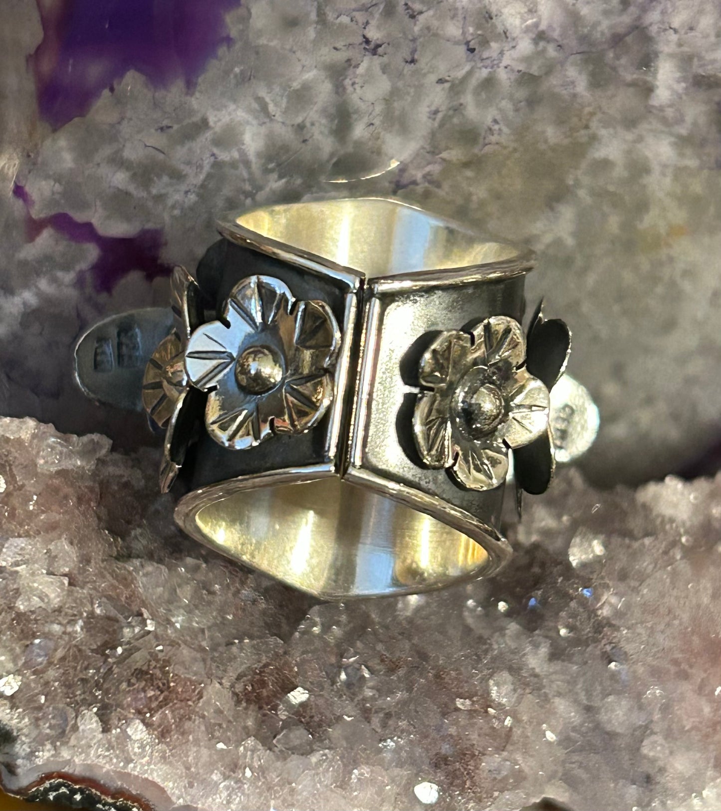 Sterling Silver Taxco Mexico Statement Bee & Floral Ring Size 8-10