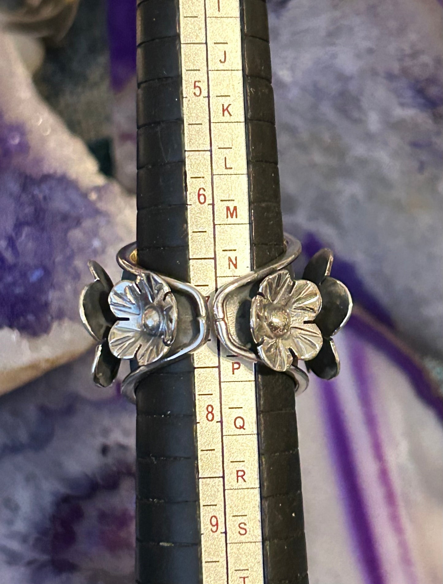 Taxco Mexico Sterling Silver Mother Of Pearl Heart & Flowers Ring Size 7-9