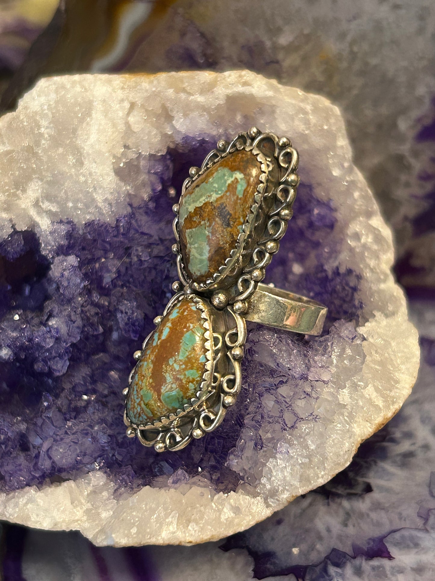 Sterling Silver Roysten Turquoise Double Stone Ring Size 7