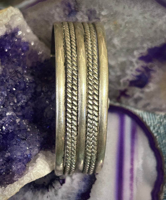 Vintage Sterling Silver Taxco Mexico Multi Band Twist Cuff Bracelet