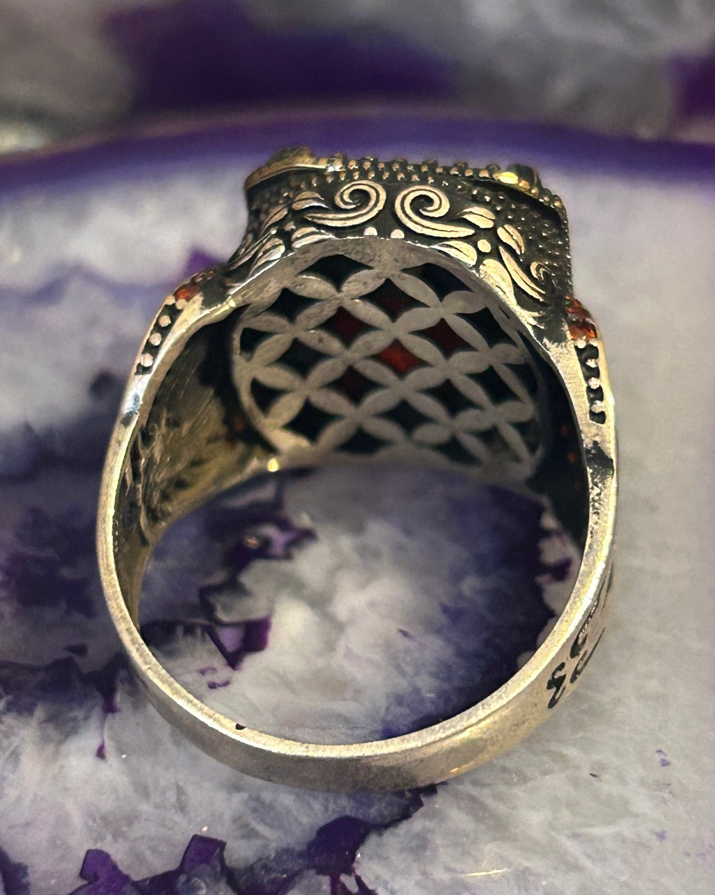 Sterling Silver Chunky Signet Style Vibrant Red Stone Turkish Ring Size 11.5